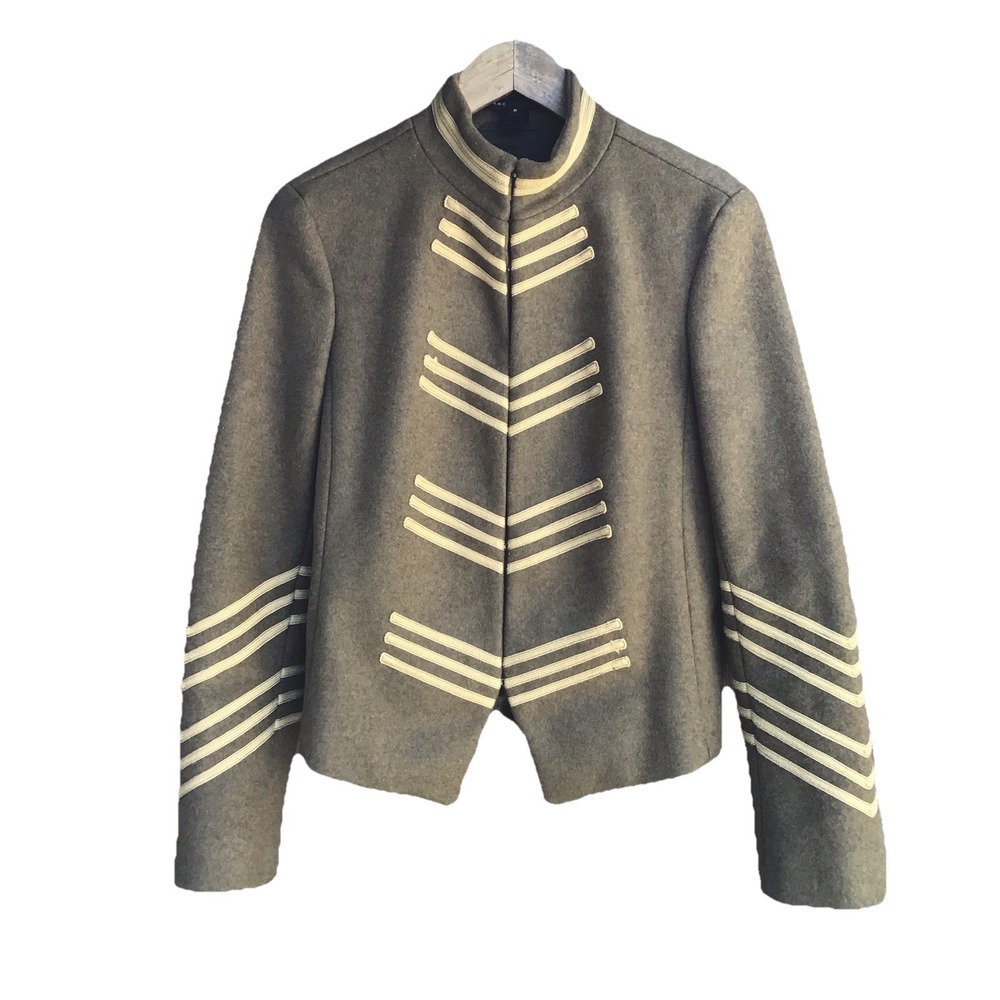 Marc Jacobs Military Wool Jacket Olive Green Women's Size 8 Chevron Band Leader